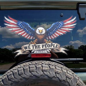 Front Facing Wing Spread American Flag Eagle Holding WE THE PEOPLE Decal / Sticker