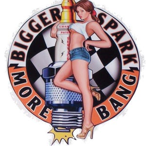 Bigger Spark Plug Pin up Decal / Sticker Great for car truck or SUV Window Speakers Laptop