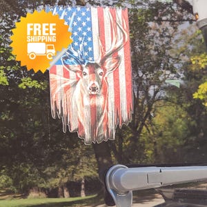 Tattered / Ripped Deer Head American Flag  Decal / Sticker