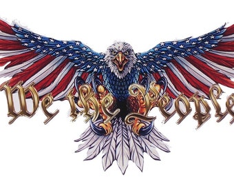 Front Facing Wing Spread American Flag Eagle Holding WE THE PEOPLE Decal / Sticker