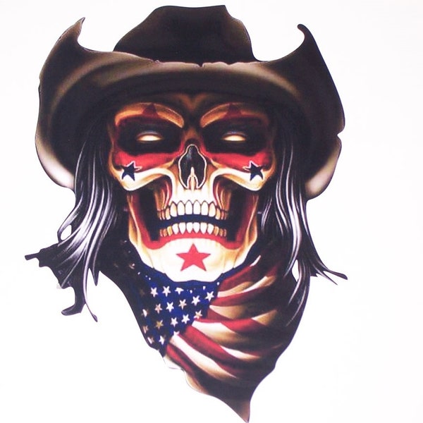 Drapeau américain Bandana Rodeo Clown Skull Decal / Autocollant Idéal pour camion de voiture ou SUV Fenêtre ou Casque de moto Téléphone Case Voiture de course