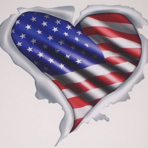 Ripped Metal American Flag Heart Decal / Sticker Great for car truck or SUV Window