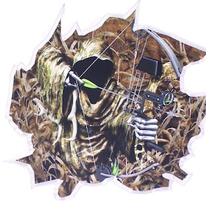 Ripped Metal Grim Reaper Bow Hunter Decal / Sticker