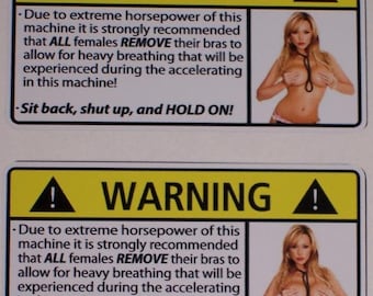 PAIR Extreme HP Warning Remove Bras Decals / Stickers Great for car truck or SUV Window Speakers Dash Board