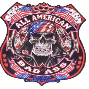 American Bad Ass Biker Skull Decal Sticker Great for car truck or SUV Window
