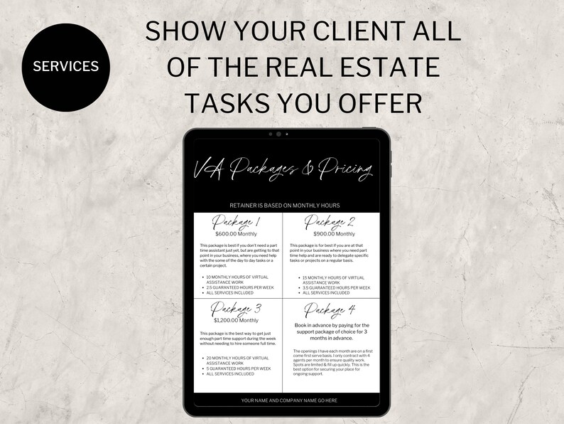 Real Estate Virtual Assistant Services Template (editable Canva) - Etsy