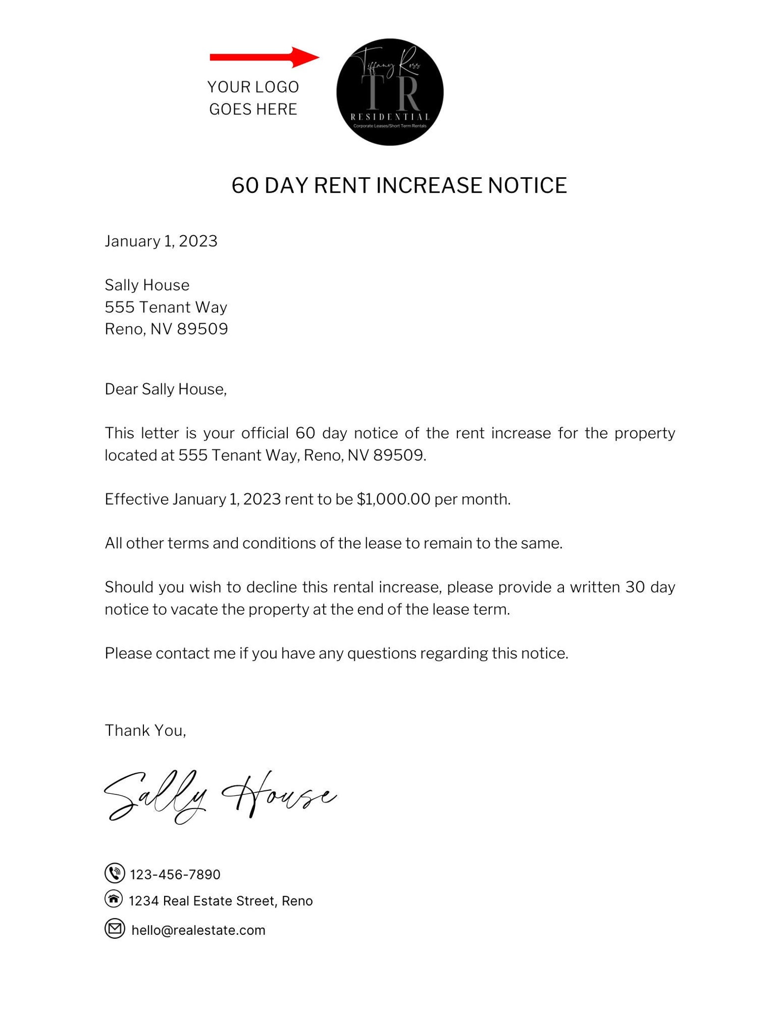 60 Day Rent Increase Notice Editable PDF Canva property
