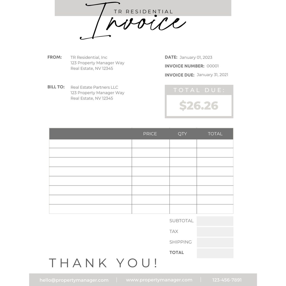 Simple Business Invoice, Self Employed, Real Estate, Property Manager
