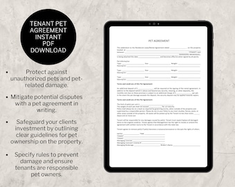 Haustier-Vereinbarung | Eigentumsmanagement-Formular | PDF Sofort Download | Immobilien Formulare