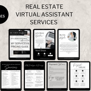 Services d&#39;assistant virtuel | Assistant Virtuel Immobilier | Modèle Canva modifiable