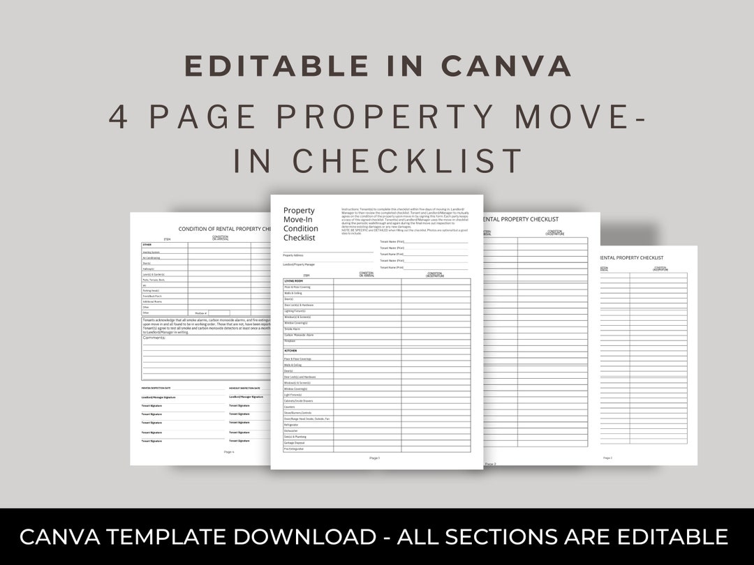 Editable | Property Move in Condition Checklist | Tenant Forms ...