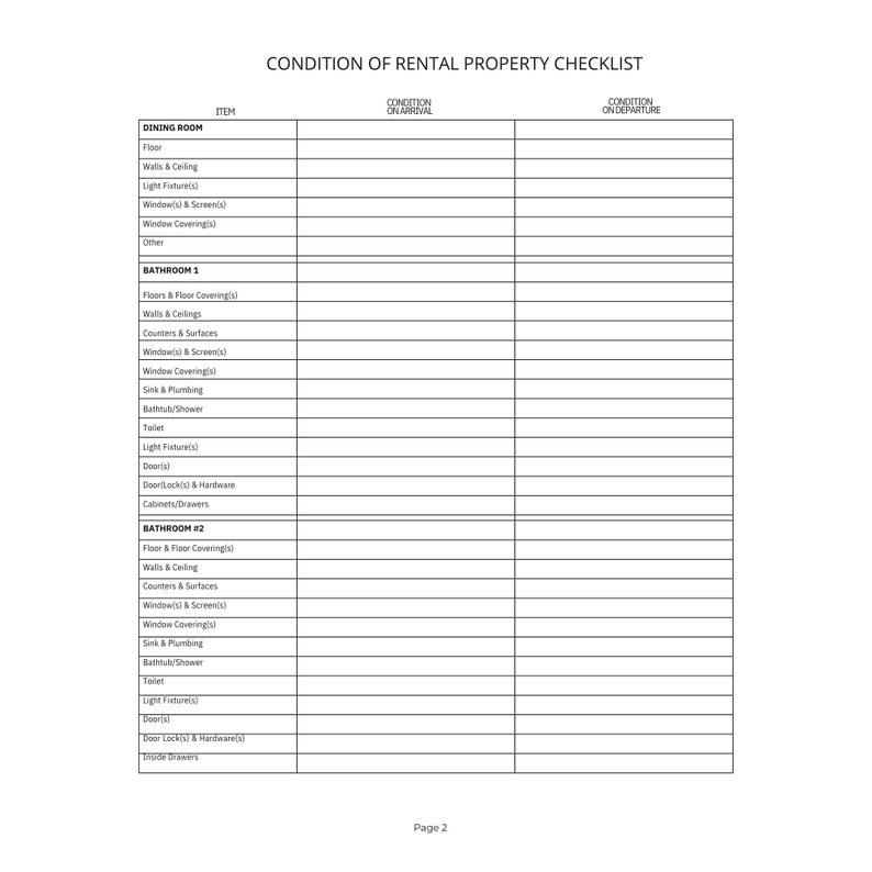 Editable | Property Move in Condition Checklist | Tenant Forms ...