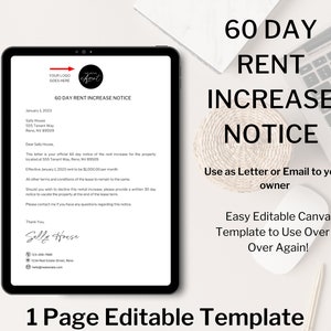 Aviso de aumento de alquiler de 60 días / PDF editable Canva /Administrador de propiedad/Propietario/Propietario/Formularios de inquilino