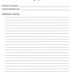 May include: A white notepad with black text that reads "NEW PROPERTY MANAGEMENT ACCOUNT Notes". The notepad includes sections for property address, owner information, and property notes. The bottom of the notepad has the text "YOUR NAME AND COMPANY".