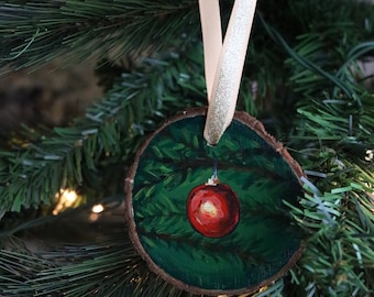 Hand painted Christmas Ornament on Wood Slice