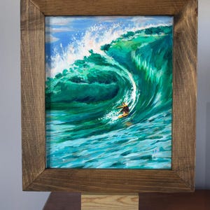 Surfing the Big Wave Original Acrylic Painting 8x10in - Ocean Wave Art, West Coast Painting, Surfing Art,  Birthday present, Housewarming