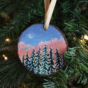Hand painted Christmas Ornament on Wood Slice
