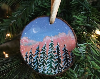 Hand painted Christmas Ornament on Wood Slice