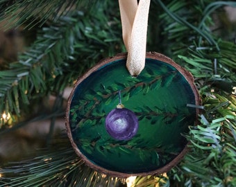 Hand painted Christmas Ornament on Wood Slice