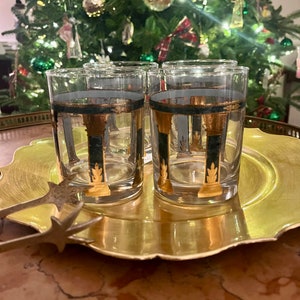 Set of 4 Culver Greek column lowball glasses