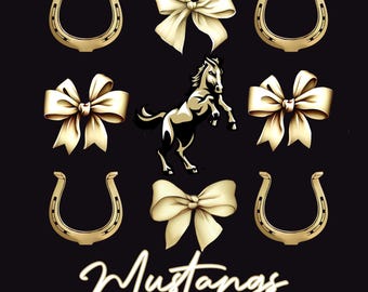 Mustangs Mascot Corquette bow png Black and Gold