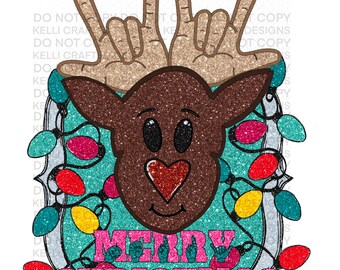 ASL Sign language Merry Christmas Glitter Reindeer png