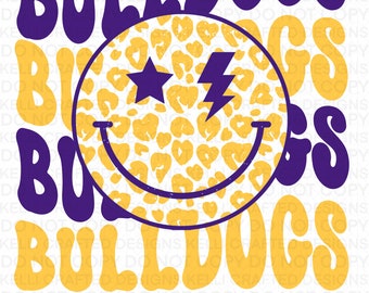 Retro Smiley Face Bulldogs Mascot png digital download svg included