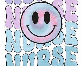 Retro Smiley face Tie Dye Nurse png