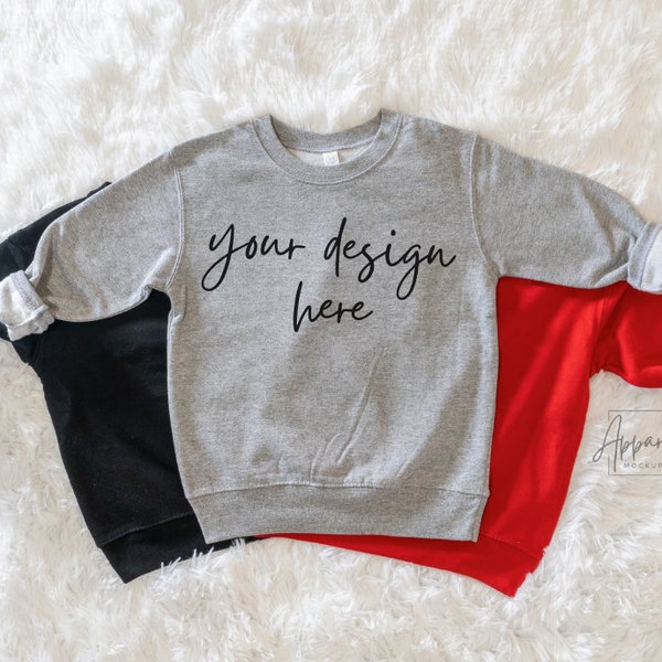 Red Black Grey Toddler Sweatshirt Crewneck Mock up | Kids Toddler Sweatshirt Mock up | Flat Lay Mockup | Rabbit Skins Crewneck