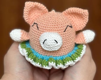 Crochet Piglet Keychain, Handmade Bag Charm, Amigurumi Animal Keyring Gift