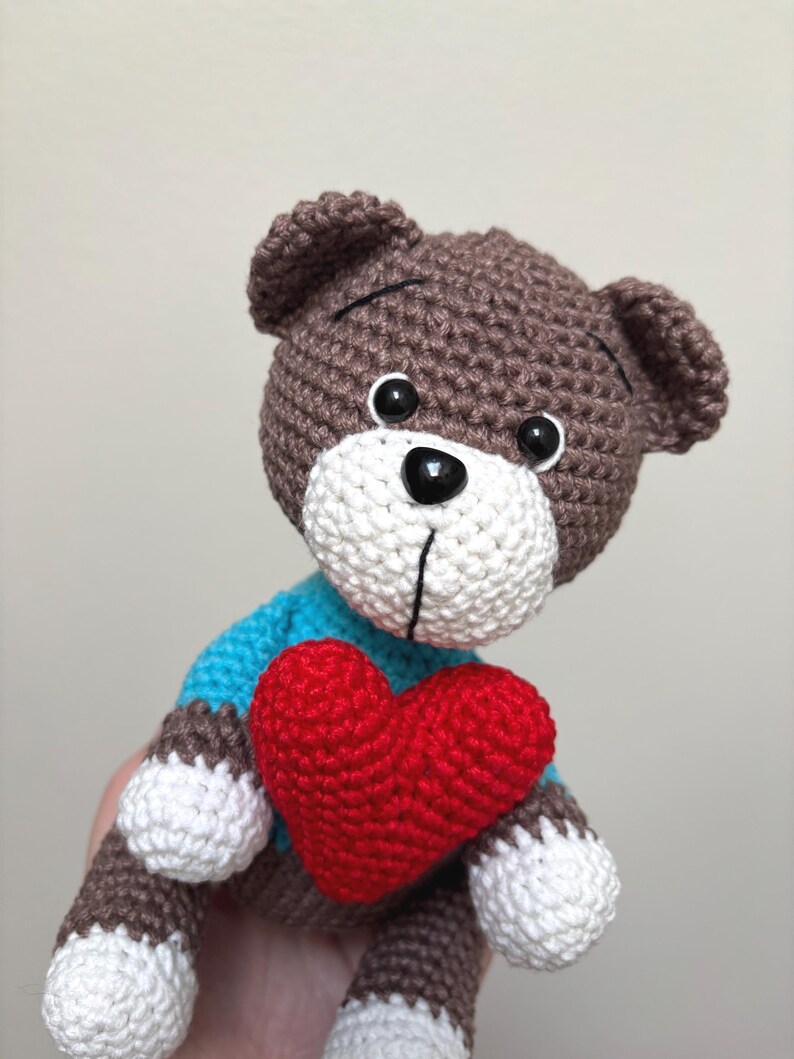 Crochet Teddy Bear With Heart, Handmade Amigurumi Gift, Valentine’s ...