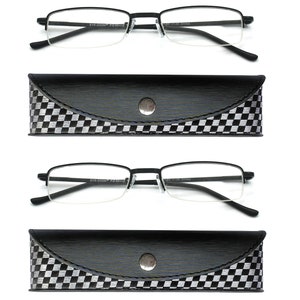 EYE ZOOM 2 Pairs Unisex Metal Compact Rectangular Half Rimless Reading Glasses with Case