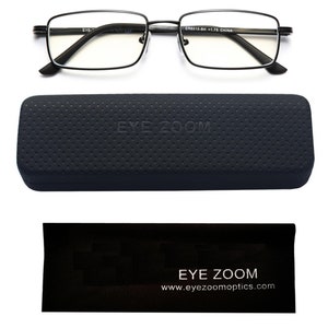 Blue Light Blocking Reading Glasses EYE ZOOM Rectangular Metal Anti Blue Ray and Anti UV Readers with Case for Men and Women
