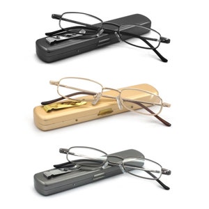 EYE ZOOM 3 Pairs Lightweight Portable Metal Reading Glasses with Pocket Case for Men and Women