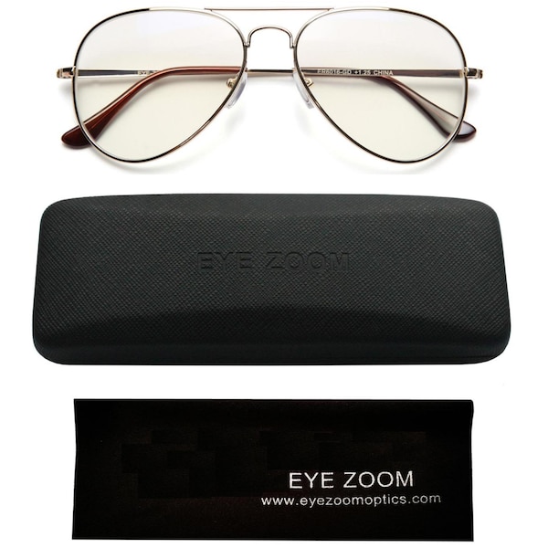 EYE ZOOM Blue Light Blocking Readers Aviator Style Anti Blue Ray and UV Reading glasses