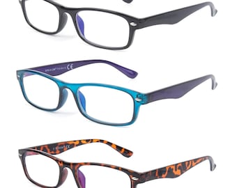 Blue Light Blocking Reading Glasses: 3-Pack Rectangular Frame