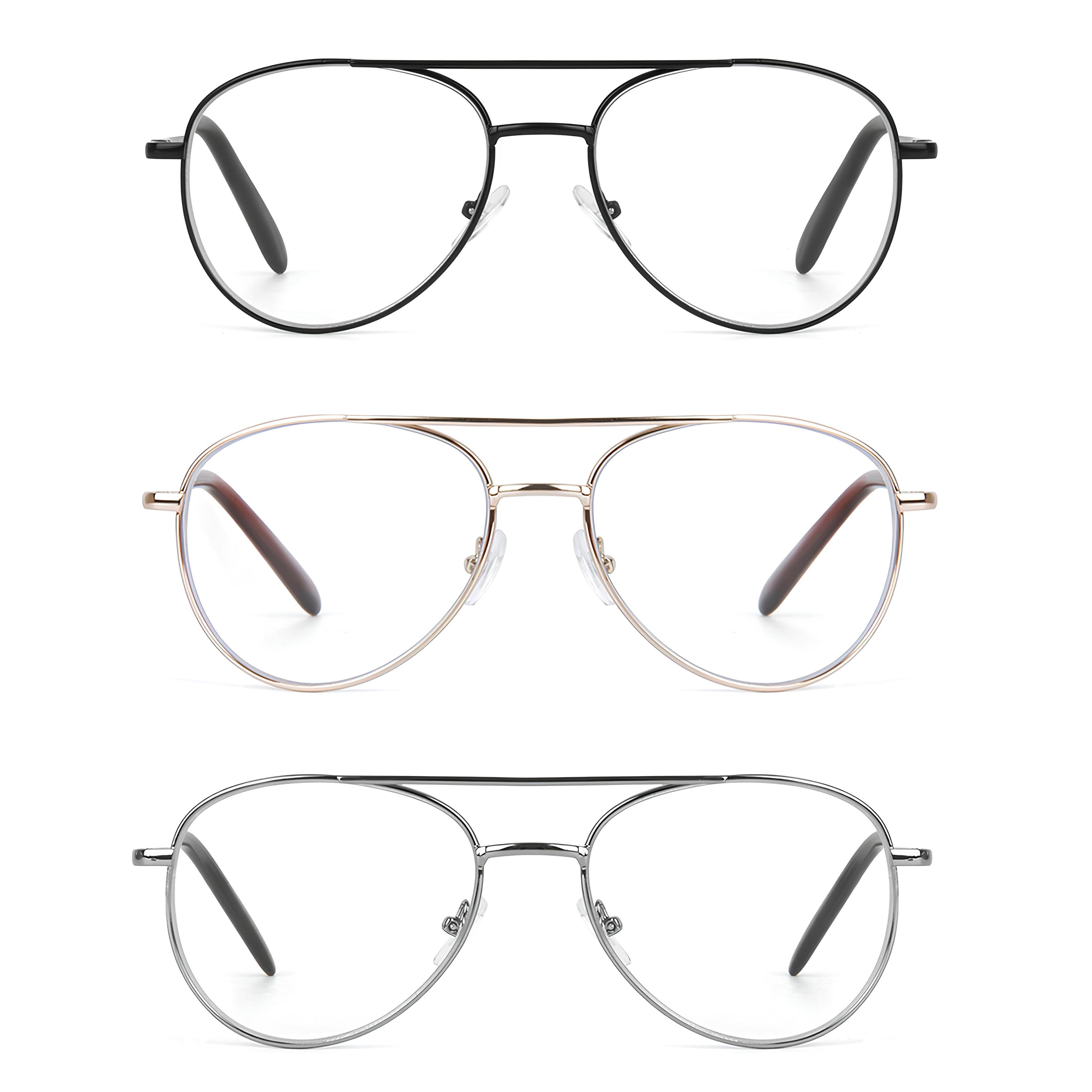 Aviator Blue Light Reading Glasses: Metal Frame, Anti-UV, 3-Pack