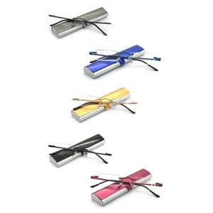 EYE ZOOM Lot de 2 lunettes de lecture sans monture avec étui mince pour homme et femme, noir, or et bronze, bleu et rouge