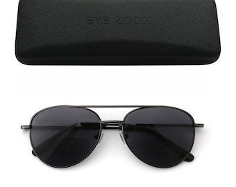 Aviator Bifocal Reading Sunglasses: Blue Light Blocking, Gunmetal Frame