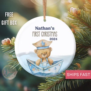 Personalized Baby Boys First Christmas Ornament, Custom Baby Boy Ornament Baby’s 1st Christmas Gift, Newborn Boy First Christmas Ornament