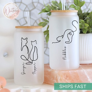 Personalized Cats Name Tumbler, Custom Gift For Cat Dad Cat Mom Cats Owner Frosted Glass Can Cup, Cat Lover Gift, Cat Dad Cup Cat Mom Gift