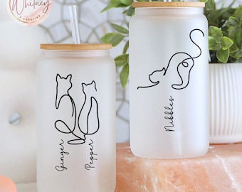 Personalized Cats Name Tumbler, Custom Gift For Cat Dad Cat Mom Cats Owner Frosted Glass Can Cup, Cat Lover Gift, Cat Dad Cup Cat Mom Gift