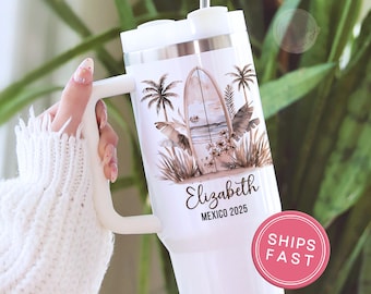 Vaso de vacaciones personalizado de 40 oz, vaso de vacaciones en la playa personalizado, regalos para vacaciones familiares, vaso de playa de verano, vaso de viaje para chicas