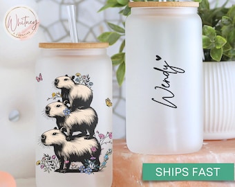 Personalized Capybara Tumbler, Custom Capybara Frosted Glass Cup, Capybara Lover Gift Funny Capybara Cup Gift, Animal Lover Tumber Cup Gift