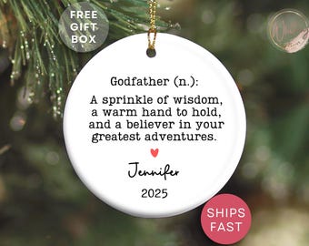 Personalized Godfather Ornament, Custom Name Christmas Ornament for Godfather Gift from Godchild, Godfather Baptism or Christening Keepsake