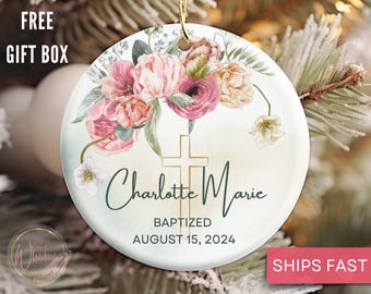 Personalized Girl Baptism Ornament, Custom Christening Keepsake Baby’s First Baptism Gift Religious Dedication Ornament Baby Girl Ornament