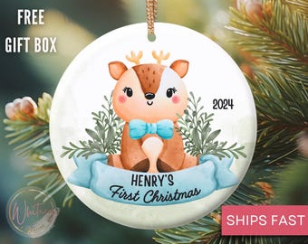 Personalized Baby Boys First Christmas Ornament, Custom Baby Boy Ornament Baby’s 1st Christmas Gift, Newborn Boy First Christmas Ornament