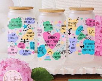 Taza de cristal personalizada con afirmaciones diarias de alegría, regalo para equipo de alegría, pensamientos positivos, motivación, taza de vidrio esmerilado, regalo