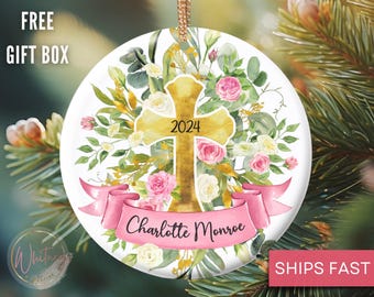 Personalized Girl Baptism Ornament, Custom Christening Keepsake Baby’s First Baptism Gift Religious Dedication Ornament Baby Girl Ornament
