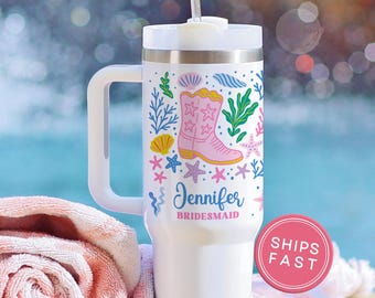 Custom Beach Bachelorette Tumblers, 40oz Personalized Bridesmaid Tumbler Cups, Coastal Bachelorette Favors, Beach Bridesmaid Tumbler Gifts